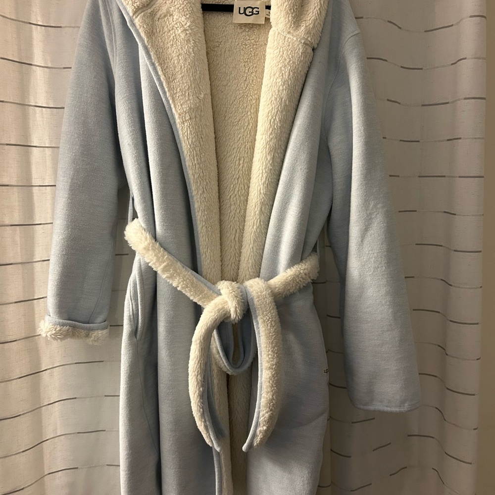 UGG Sky Blue Fleece Robe with Cream Lining